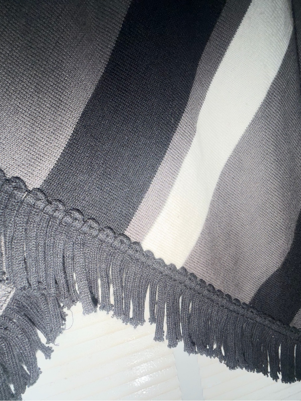 Kim Roger’s black,  Gray and White Decorative sweater fringe shawl one size